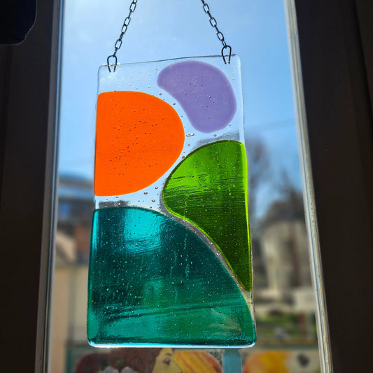 Abstract fused glass suncatcher