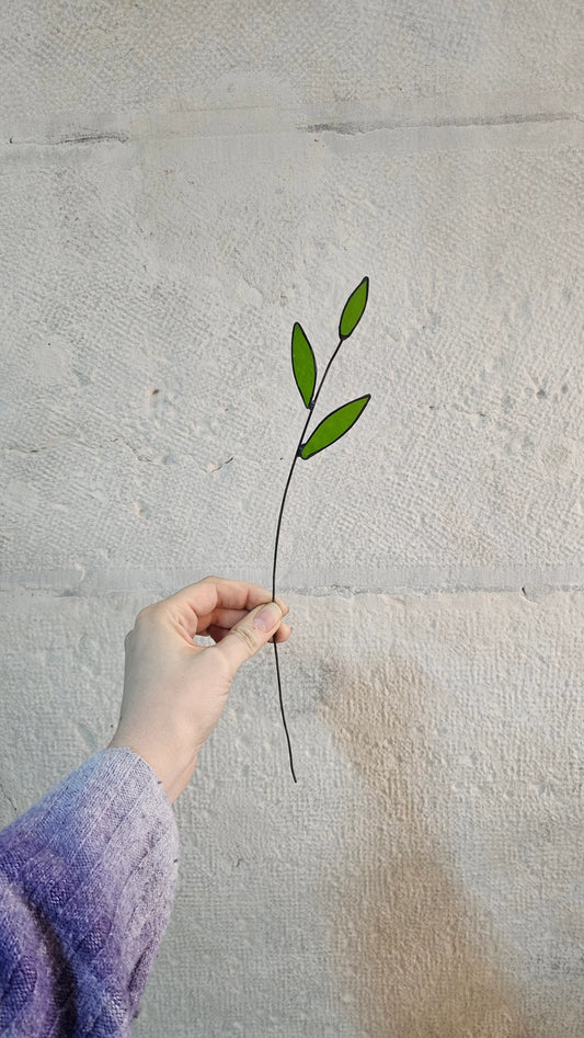 Handmade tiffany stained glass green leaf for bouquet.
