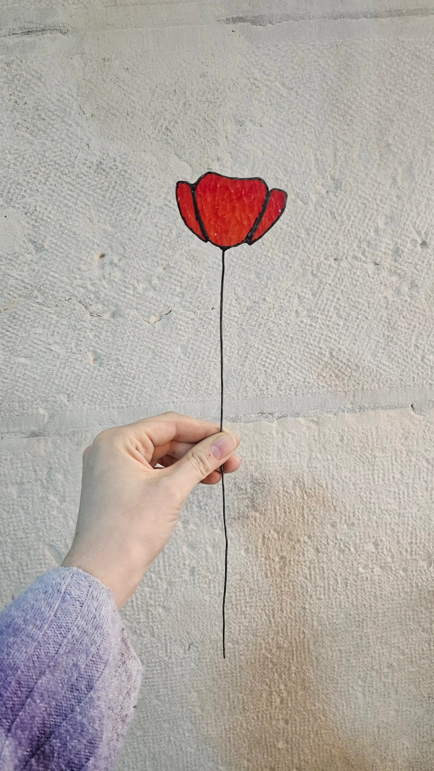 Handmade stained glass red flower a bright choice for a custom bouquet.